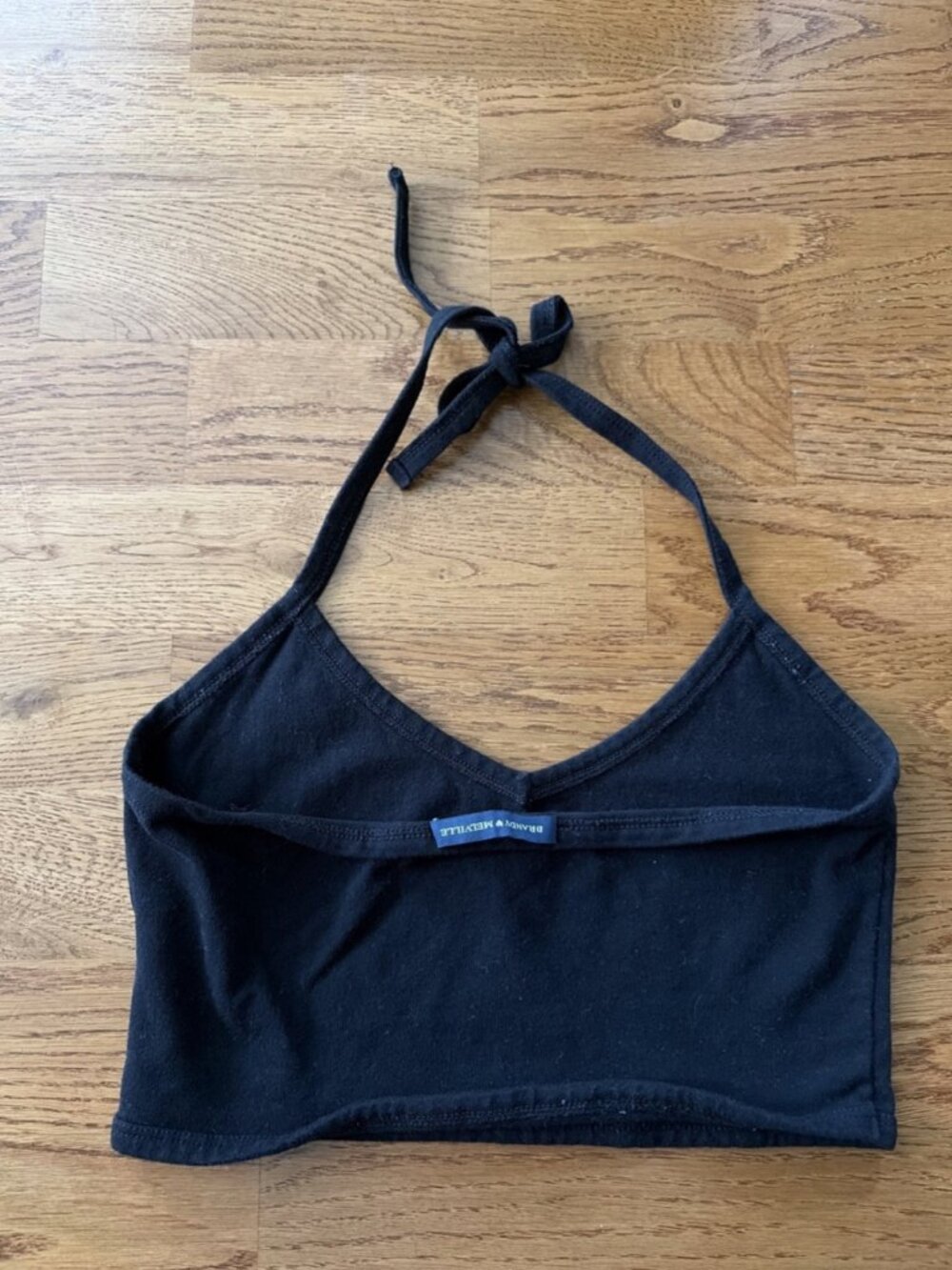 Brandy Melville Women's Black Halter Tank Top Cropped Crop V Neck Tie Vintage OS - Picture 2 of 3